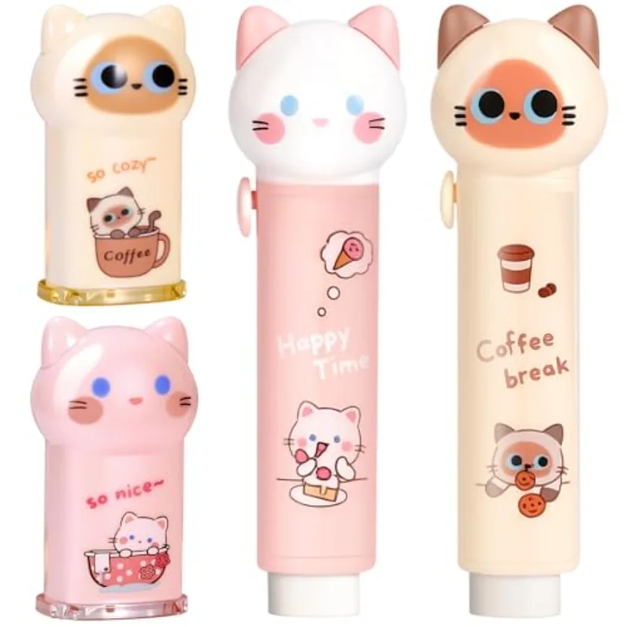 

2Pcs Pink Cute Cat Pencil Sharpener and 2Pcs Pink Cute Cat Retractable Eraser 4Pcs Cat Cute Stationery Christmas Birthday Gifts