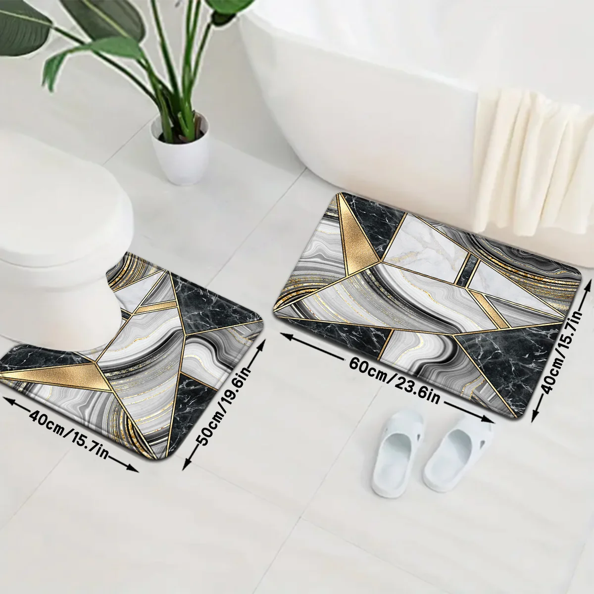 Luxury Gold Marble Pattern Bath Mat Rug Set Runner for Bathroom Home Decor Modern Geometric Chic Bathroom Decor Accent Mat