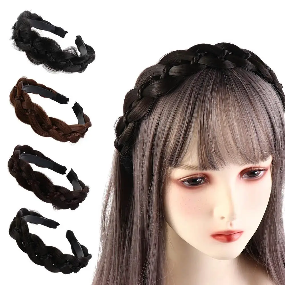 Synthetic Fishbone Braid Headband Wide Non-slip Twisted Wig Headband Trendy Headwear Clips in Korean Head Wrap Daily Casual