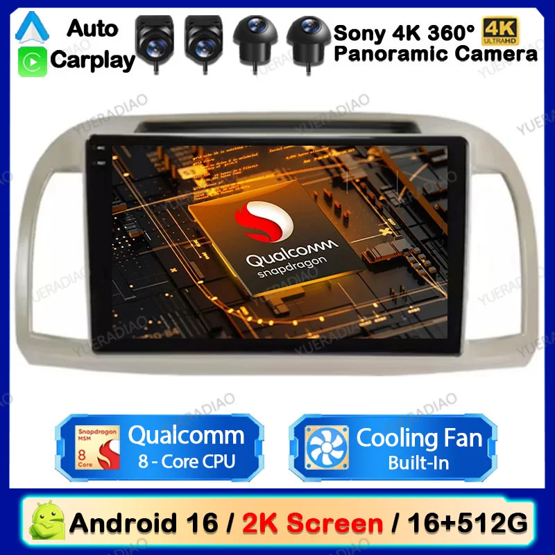 Radio para Auto Android 16 para Nissan March Micra K12 2002 - 2010, Reproductor Multimedia Estéreo, GPS, Navegación, Carplay, Auto 4G, WIFI, QLED, BT