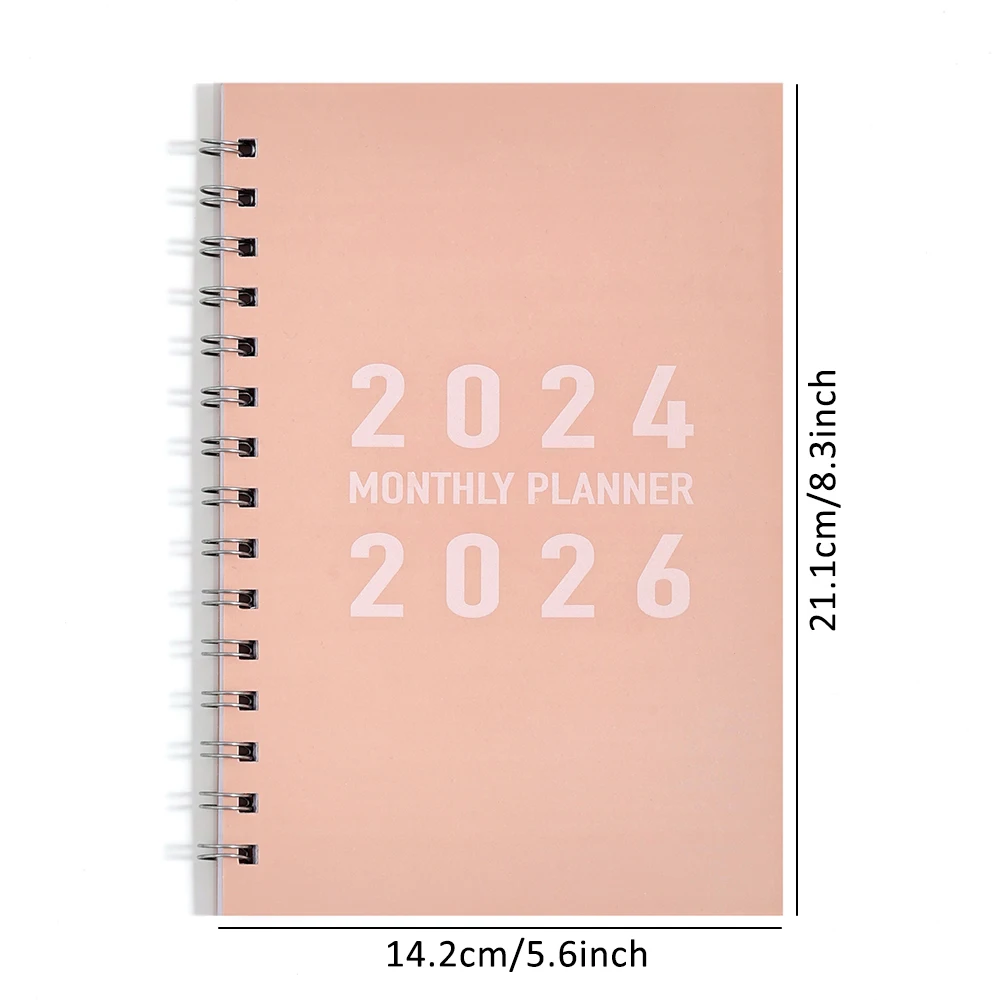 29 sheets 2024-2026 Monthly Planner Pink PVC Cover Waterproof Monthly Calendar Notebook Student Daily Schedules Planners