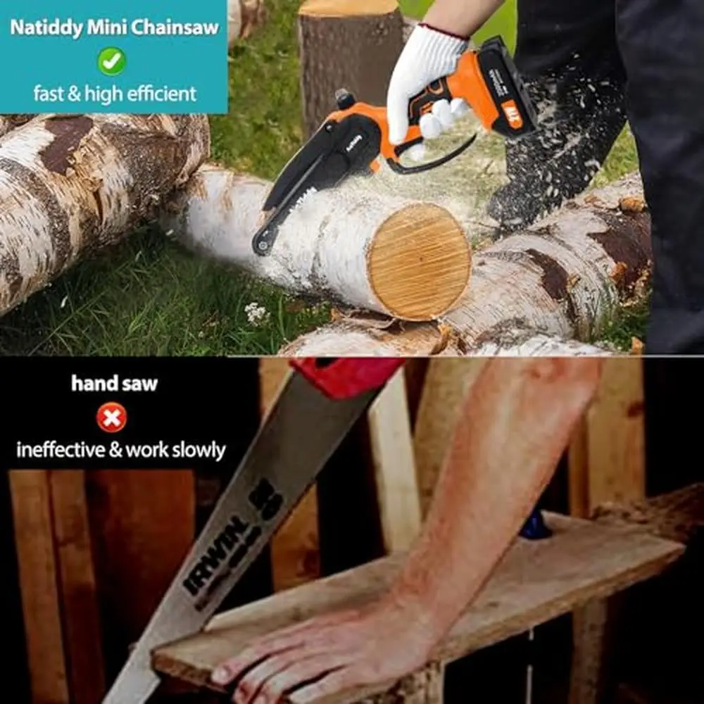 6-Inch Cordless Handheld Electric Chain Saw Kit with Auto-Oiler Portable Battery Powered Wood Cutting Lightweight and Compact 2