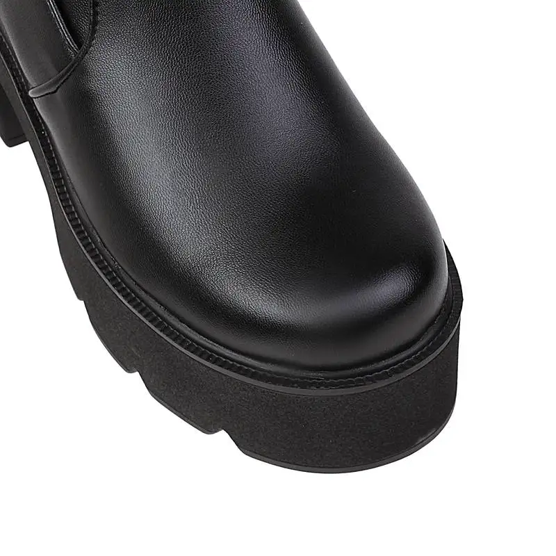 REAVE CAT Mid Calf Boots 30cm Round Toe Block Heel 7.5cm Platform Hill 4.5cm Size 43 Concise Mixed Color S4401