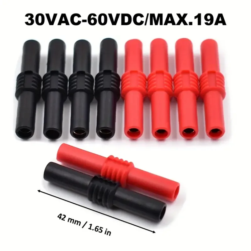 AOKIN 8pcs Insulated 4mm Banana Jack Female To Female Socket Connector Coupler Plug Extension Adapters (Black/Red) Nickel Plated