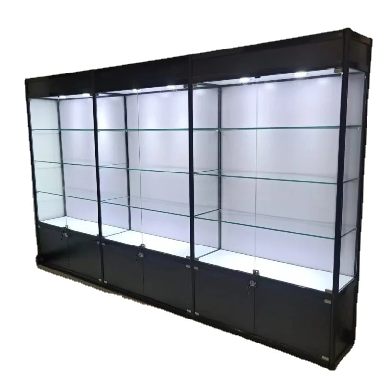 

Custom.120 * 45*200cm Custom Black Aluminum Frame Display Showcase Shopping Store Glass Cabinet