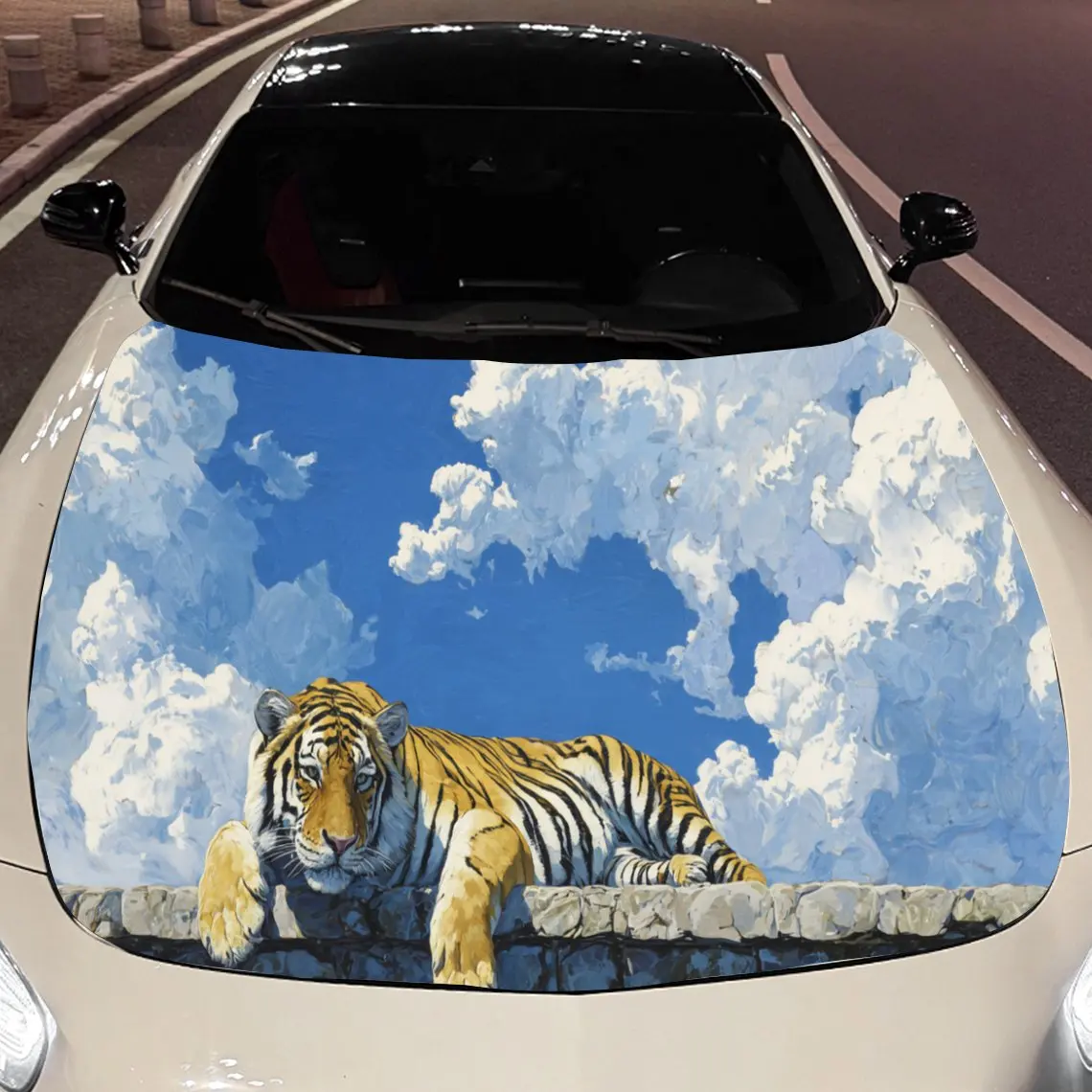 

Striking Sky Tiger Car Hood Stickers - Self-Adhesive, Waterproof and Durable Vinyl Wrap, Decorate And Protect Your Car, Fit For