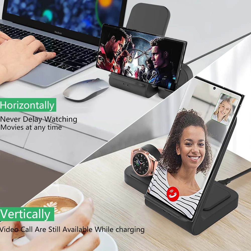 30W Wireless Charger Stand 3 in 1 For Samsung Galaxy Watch 4/Active 2 15W QI Fast Charging Dock For Samsung S21/S22 ultra iPhone