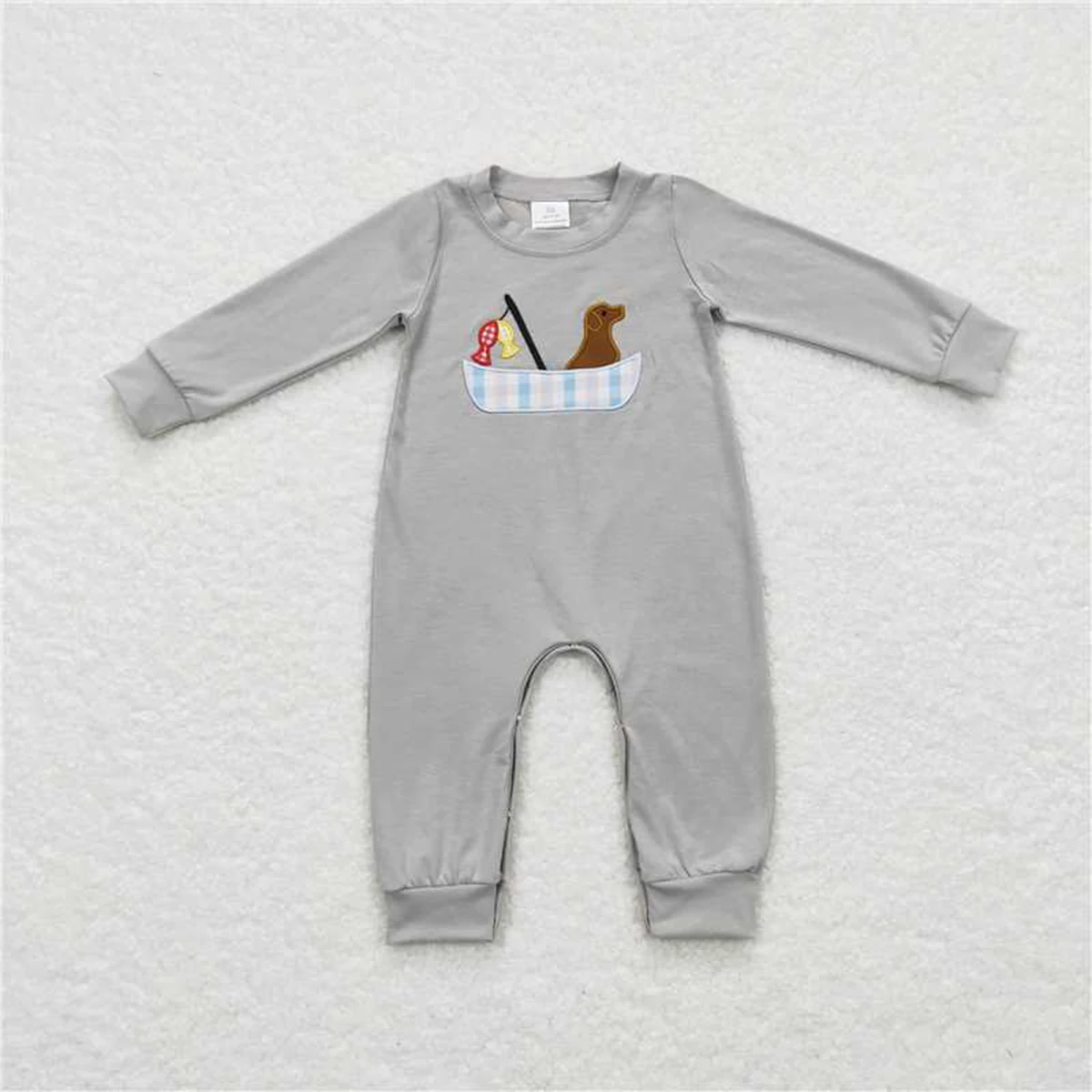 Baby Boy Long-Sleeved Elk Fishing Duck Embroidered Romper Children Toddler Newborn One Piece Hunting Jumpsuit
