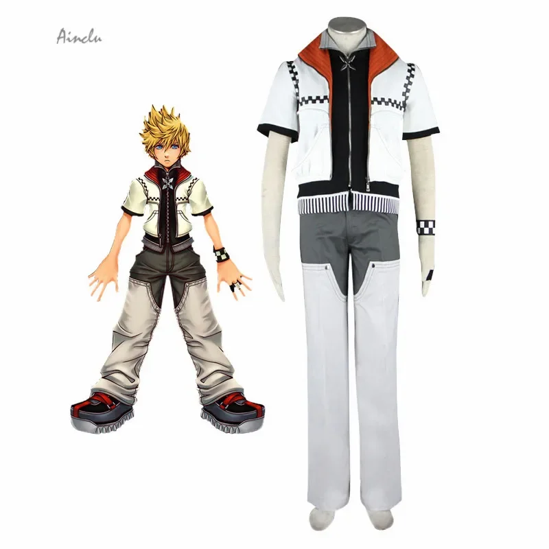 

Ainclu Free Shipping Cosplay Kingdom Hearts Roxas Cosplay Costume High Collar White Coat Two Zippers Outfit Full Set with Cuff