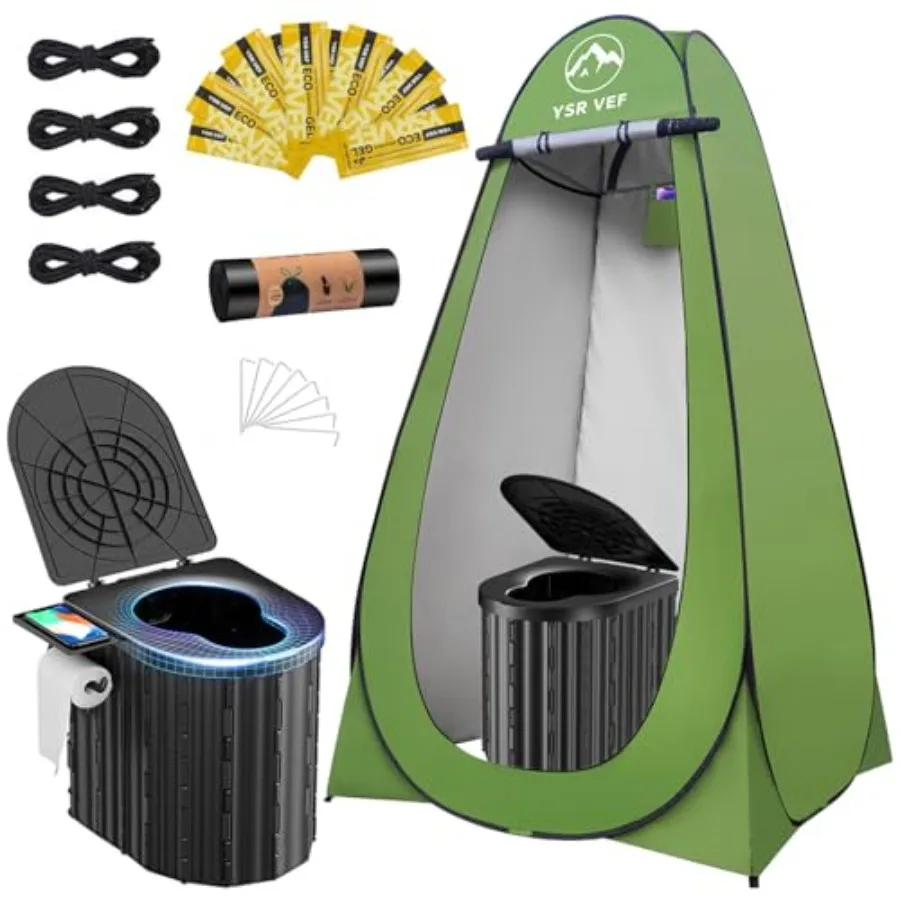 

Camping Toilet with Pop-Up Privacy Tent and Liquid Waste Gel Portable Toilet for Camping with Large Tent Ergonomic Potty Provid