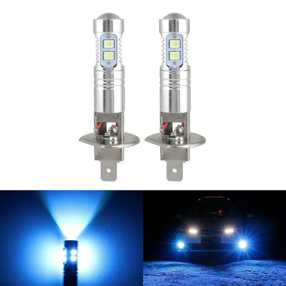 H1 LED Fog Light Bulbs 2x 50W per Bulb 1800LM 8000K Ice Blue 360 Degree Beam for Automotive Headlight and Application