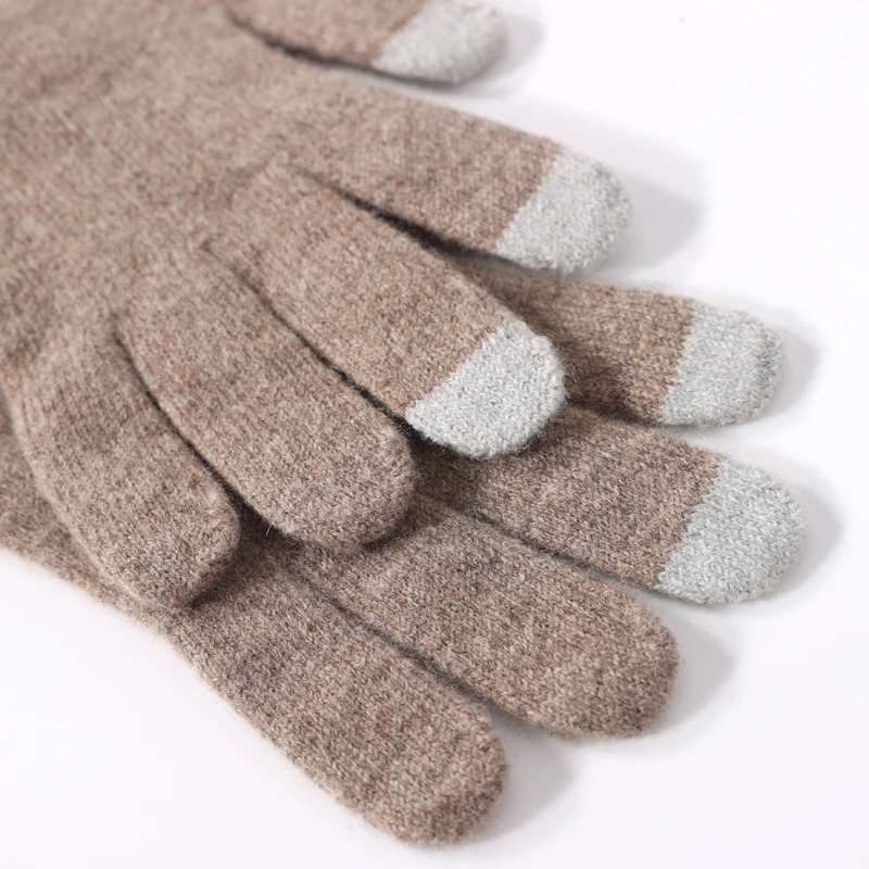 100% Real Wool Knitted Gloves Touchscreen Finger Men Women Autumn Winter Thick Cable Warm Wrist Length Classic Female Mitten