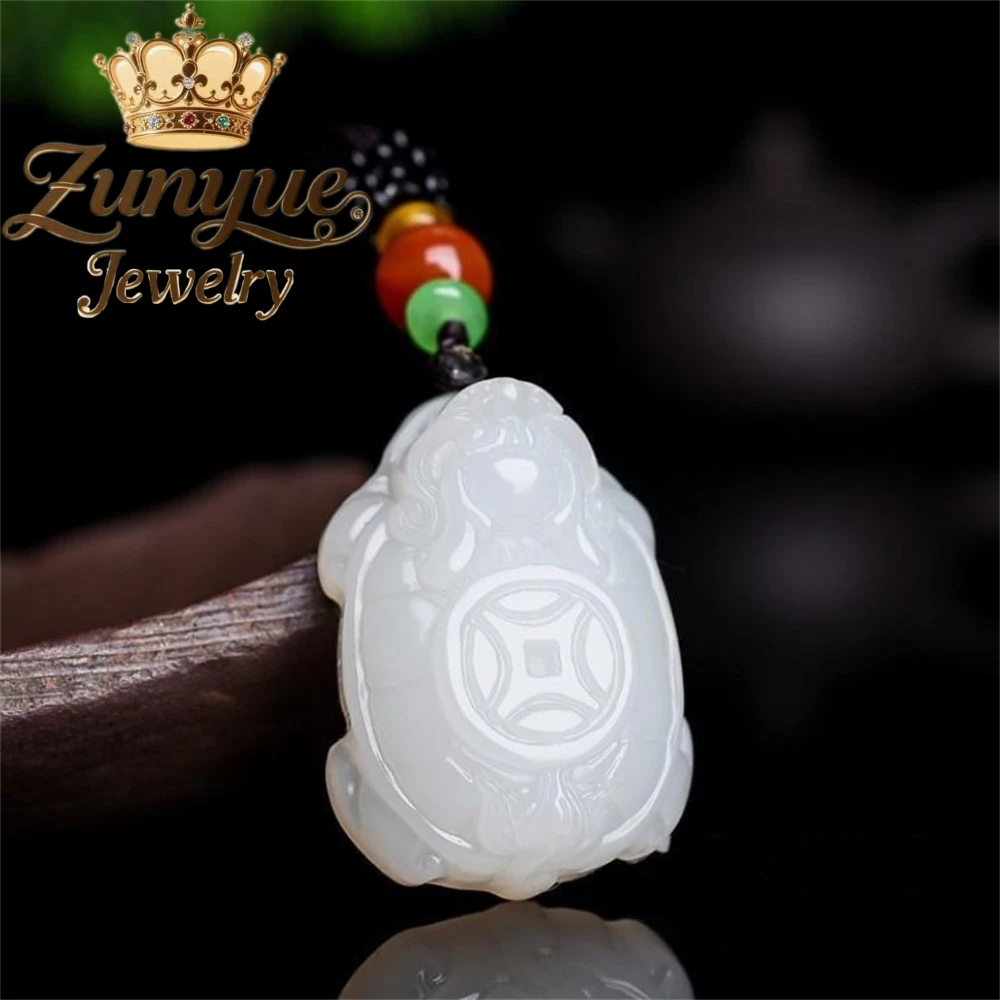 

Natural White Jade Dragon Turtle Pendant, Men's And Women's Jade Dragon Turtle Pendant Fashion Jewelry Exquisite Elegant Popular