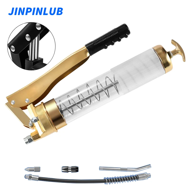 JINPINLUB KVT 600mL Manual High Pressure Grease Filler Industrial Grade Double Rod Self-Priming Hand Grease Gun