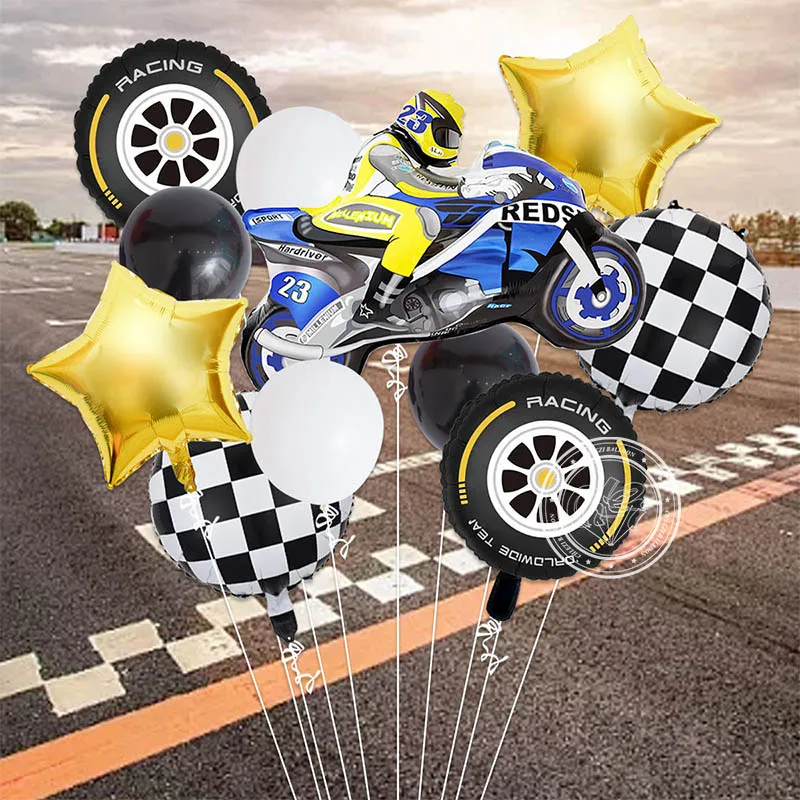 11pcs Dirt Bike Decor For Boy Motorcycle Foil Balloon 18inch Tyre Helium Balloons Birthday Party Supplies Race Decorations