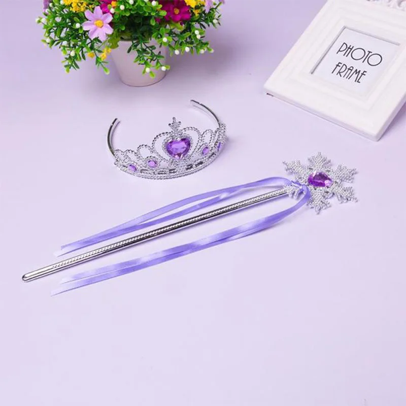 Elsa anna conjunto de acessórios princesa traje festa suprimentos aurora belle sofia varinha mágica e coroa headwear para meninas presentes