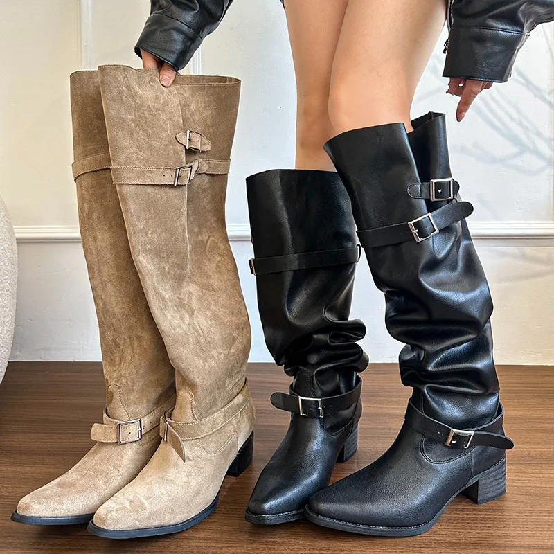 Women Boot Vintage Chunky Heel Western Cowboy Boots for Women Faux Suede Ankle Boots Woman Pointy Chunky Heels Short Botas Mujer