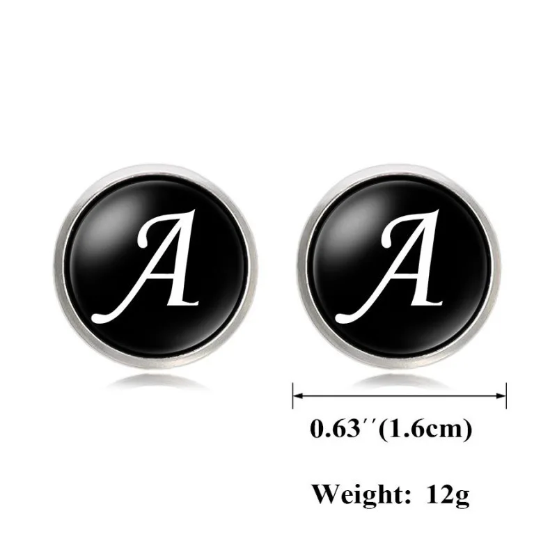 New popular jewelry A-Z letter black simple and versatile French cufflinks, silver men's shirt cufflinks personalized