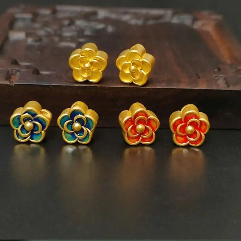 

Pure 24K Yellow Gold Beads 3D Gold Rose Flower Loose Beads 1pcs