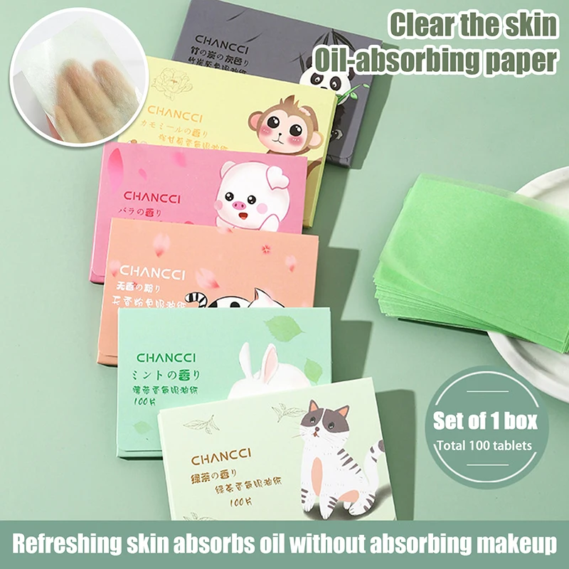 100pcs Facial Absorbent Paper Face Wipes Matcha Anti-grease Paper Oil Absorbing Sheets Cosmetics Makeup Facial Cleaning Tools