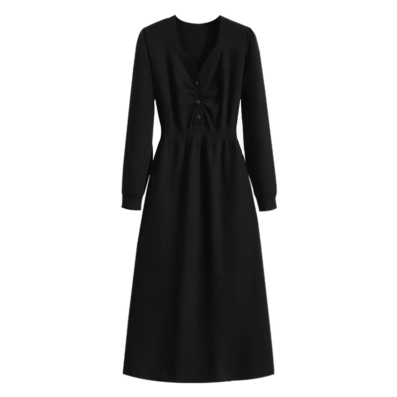 EHQAXIN Autumn Winter Women's Sweater Dress Fashion 2023 Gentle V-Neck Knit Long Sleeve Elegant Pullover Dresses Ladies M-4XL