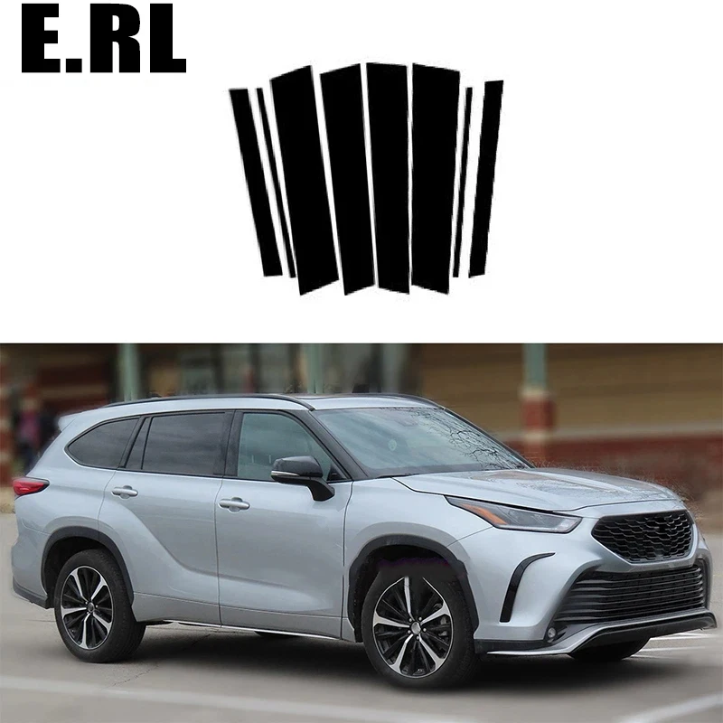 

Gloss Black Pillar Posts Fit For Toyota Highlander Kluger 2020 2021 2022 Door Trim Moulding Window Sticker Cover Decor 8Pcs