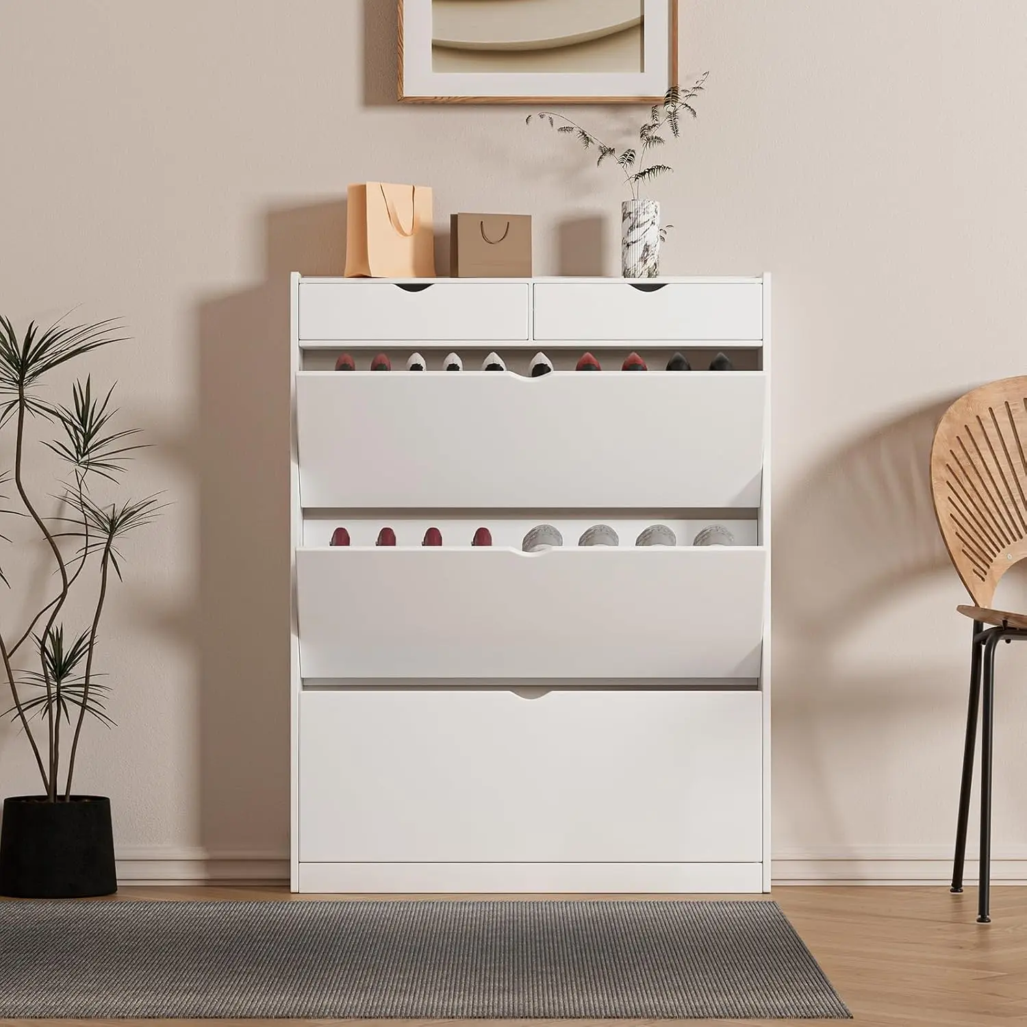 3 Flip Drawer Shoe Storage Cabinet 4-Tier Freestanding Entryway Organizer with Legs Narrow Rack, Customized