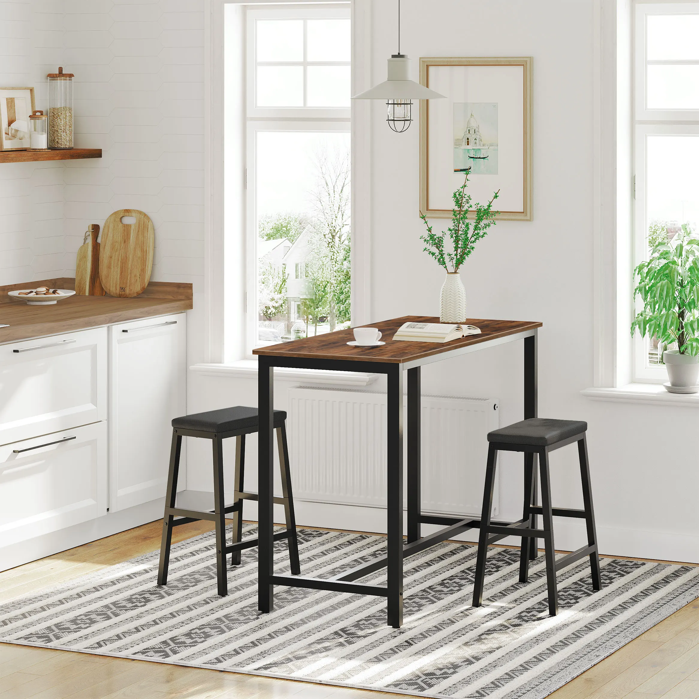 

Bar Stools, 24" Set of 2 Bar Chairs, PU Leather Upholstered Breakfast Stools, Dining Chairs Suitable for Kitchen