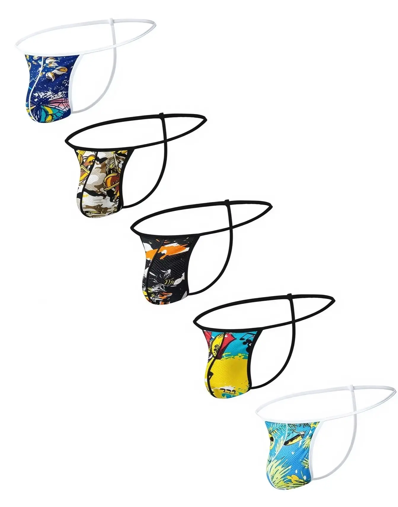 Mens Sexy Lingerie Jockstraps T-Back Thongs G-Strings Printed Tanga Hombre Underwear Ropa Interior Hombre Panties 2/3/4PCS