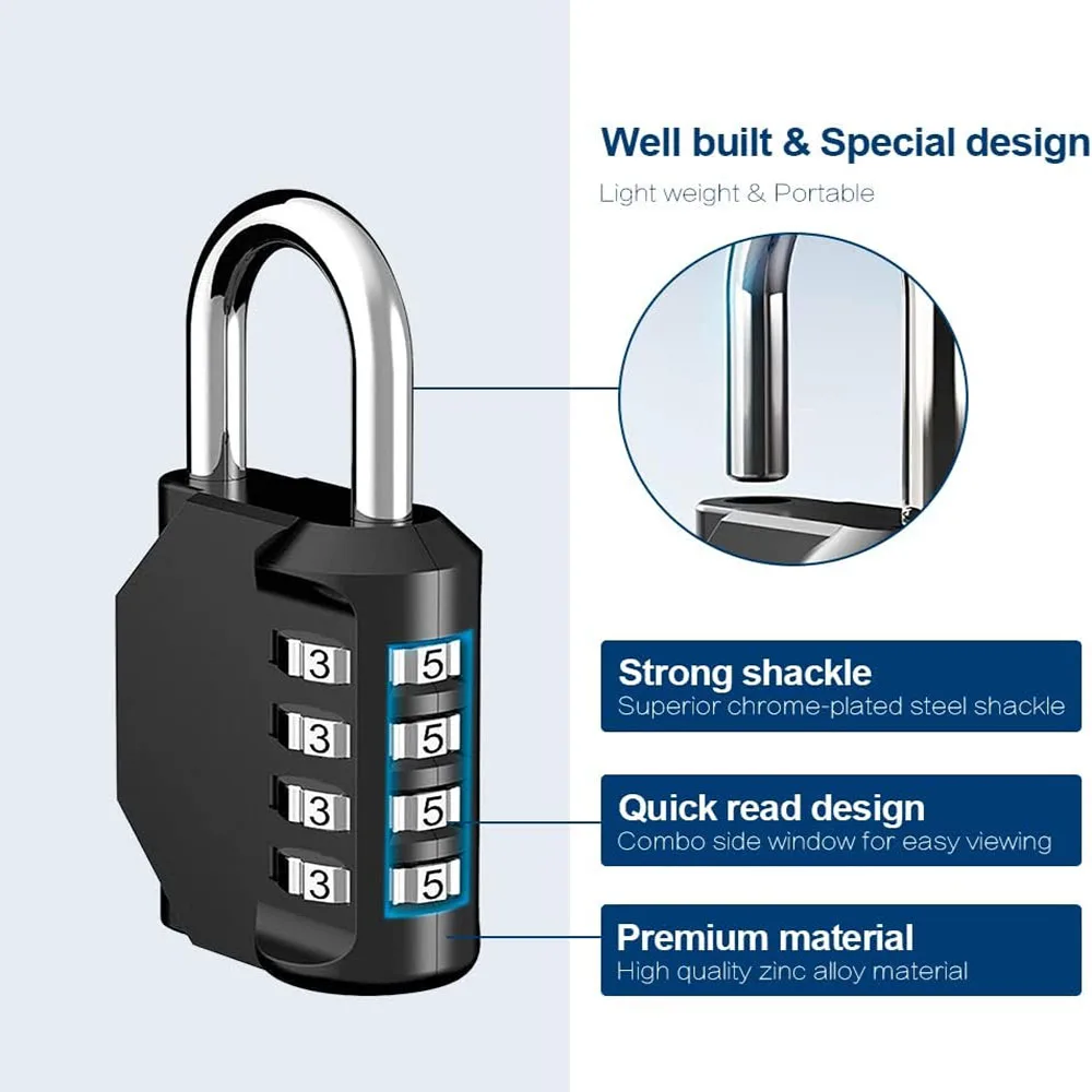 1/2PCS 4 Digit Combination Padlock Zinc Alloy Suitcase Luggage Lock for Travel Bags Backpacks Storage Metal Code Lock