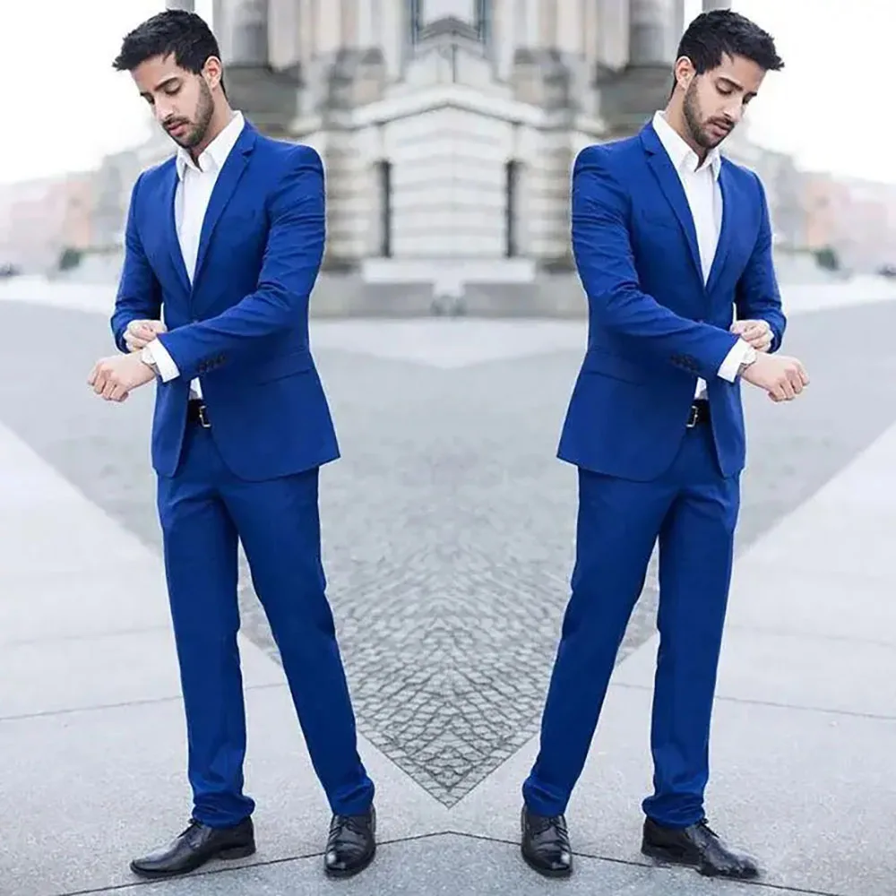 

Handsome Royal Blue Suits For Men Single Breasted Notch Lapel 2 Piece Jacket Pants Full Set Formal Party Causal Daily Work Suit