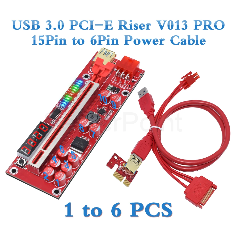 1-6pcs Newest V013 Pro PCIE Riser 013 Cabo Riser Card Express x1 x16 SATA To 6Pin Power Cable USB 3.0 Cable For Mining Miner