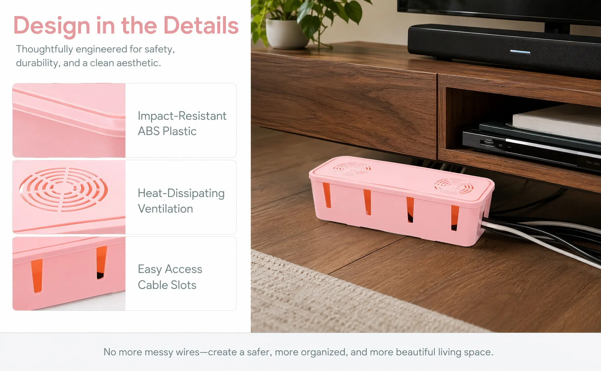Power Strip Storage Box Cable Organizer for Home Office Desk Wall Mount Lightweight Anti-Static Cord Concealer Socket Safety Box