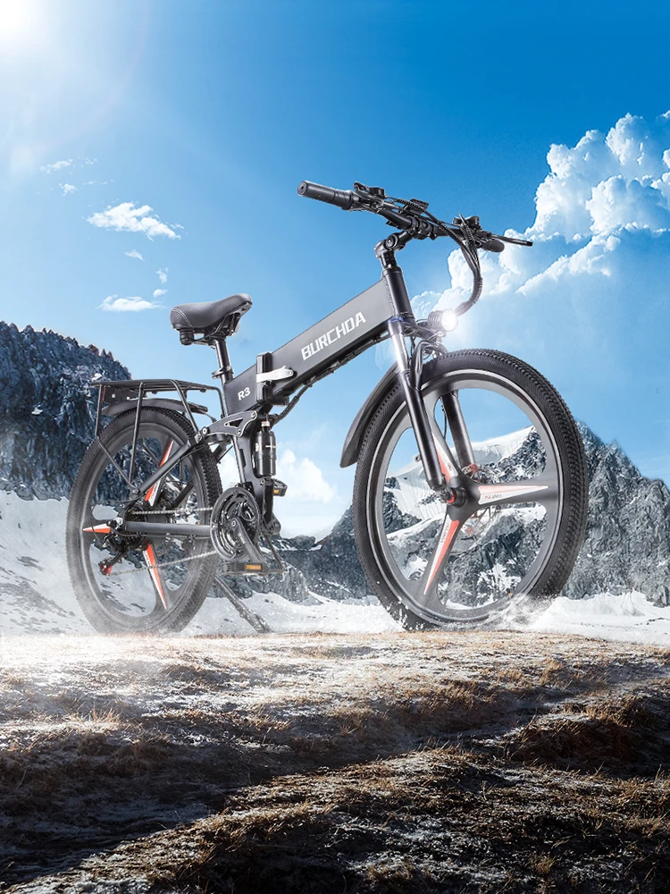 BURCHDA-R3 Bicicleta eléctrica de alpinismo dobrável com absorção de choque dupla, 26 polegadas,