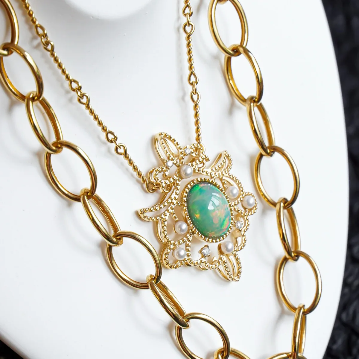 نمط المحكمة الفيكتورية 925 الفضة الاسترالية الأبيض أوبال قلادة روكوكوكو البذور اللؤلؤ البيضاوي الاصطناعية أوبال سلسلة قلادة مجوهرات هدية