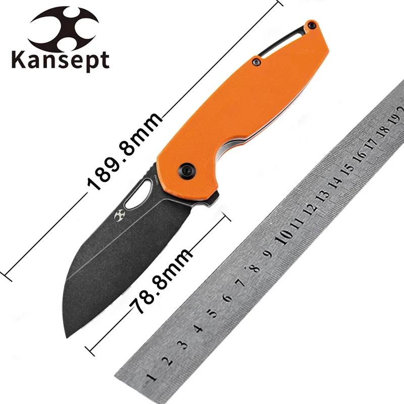 

Kansept Model 6 Sheepfooot Folding Knives T1022A4 Black Stonewashed 154CM with Orange G10 Handle for Camping Hunting EDC Carry