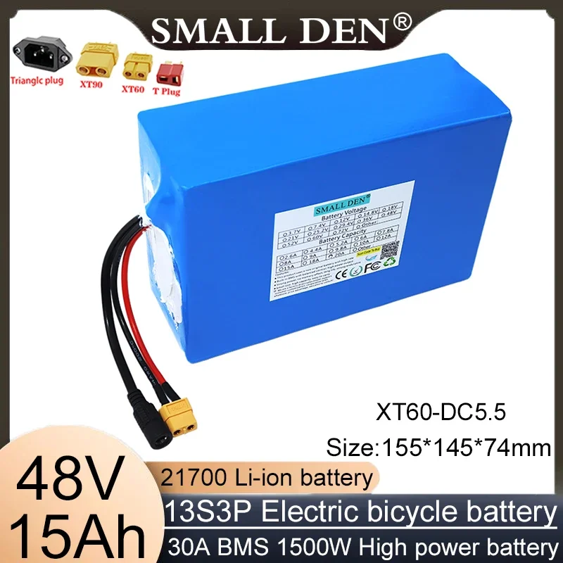 48V 15Ah new 21700 13S3P  A-class lithium battery pack, built-in BMS 1500W high-power, suitable for motorcycles and bicycles