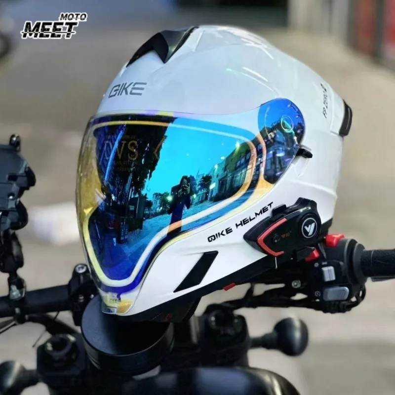 QIKE Motorradhelme Ghost Face Full Capacete Road Racing Half Flip Up Casco Einzigartiger Klapphelm mit langem Visier für Männer und Frauen