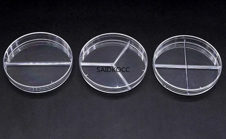 SAIDKOCC 10pcs/lot 2/3/4 grids one-off 90mm Plastic Petri Dish Biology Laboratory Container