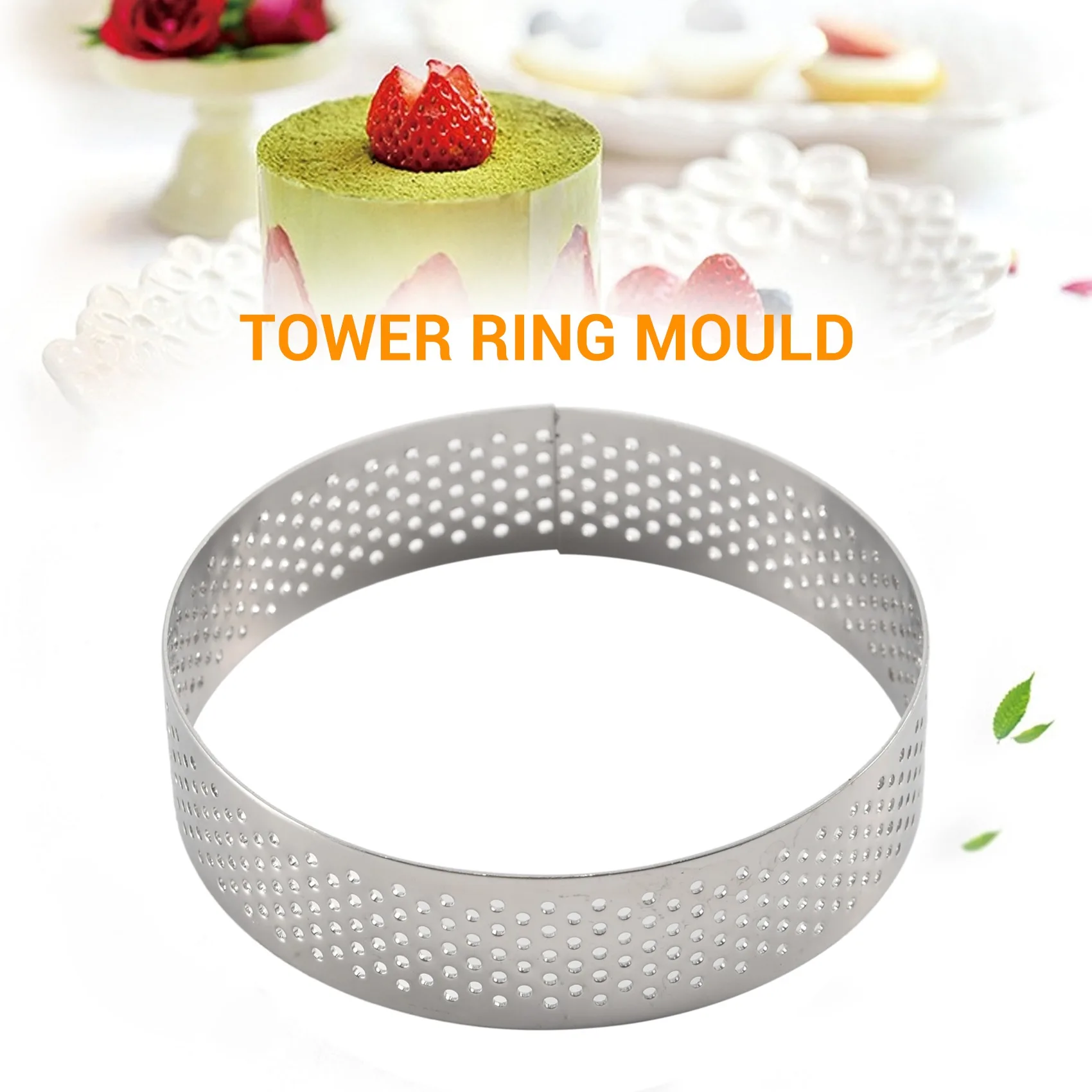 5 Pcs Circular Porous Tart Ring Bottom Tower Pie Cake Mould Baking Tools Heat-Resistant Perforated Cake Mousse Ring, 8cm