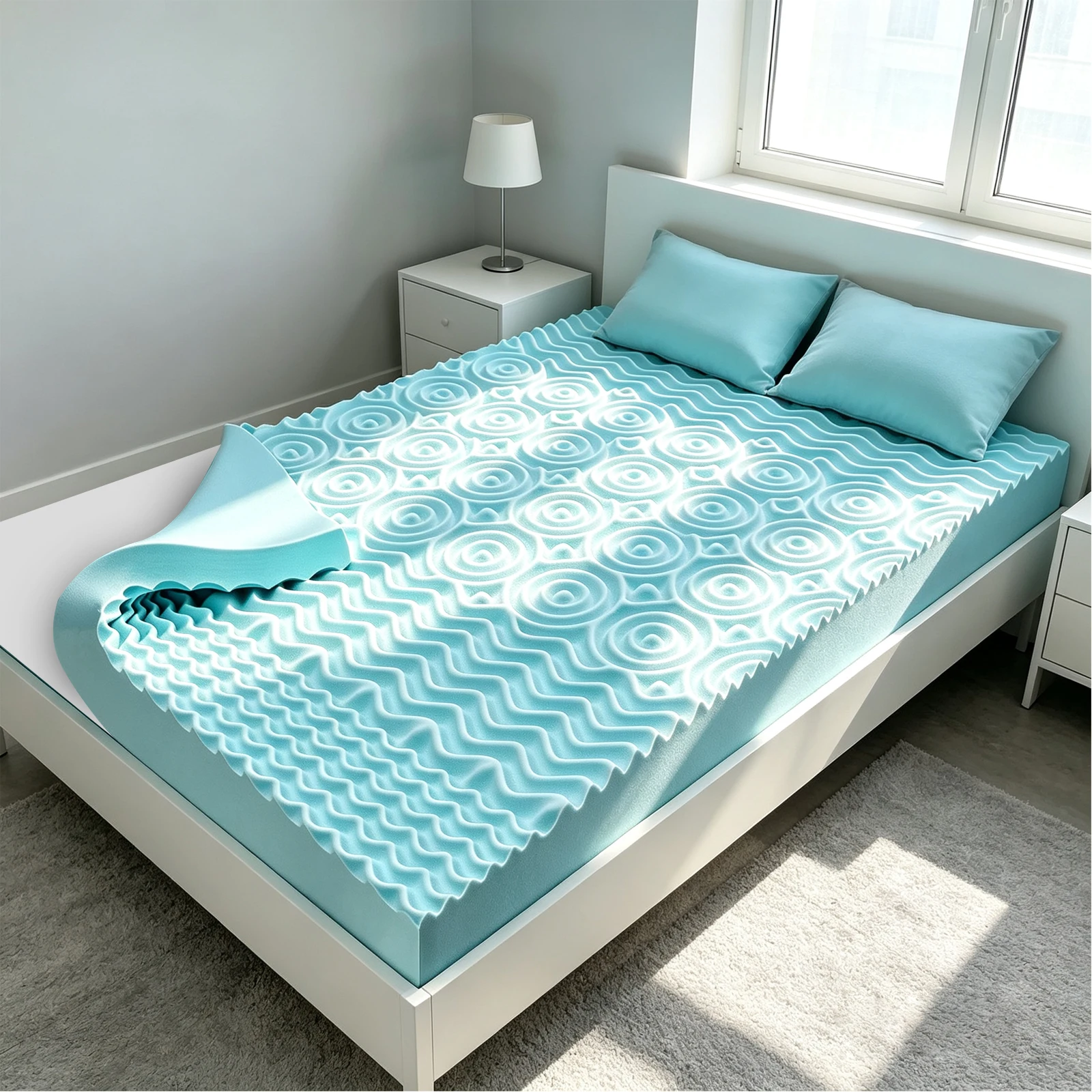 Nakładka na materac z pianki memory foam z 5-strefowym wsparciem dla ciała, miękka, chłodząca, oddychająca, redukująca nacisk, do standardowych materacy, sof, łóżek i łóżek w pojazdach kempingowych.