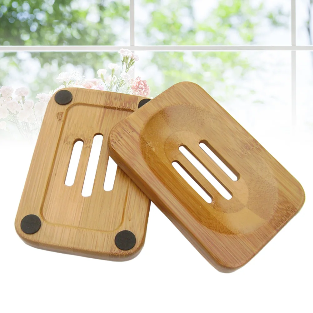 

Bamboo Holder Eco- Drainer Tray For Shower Bathroom Kitchen, Mildew Proof Soap Saver Dish Case