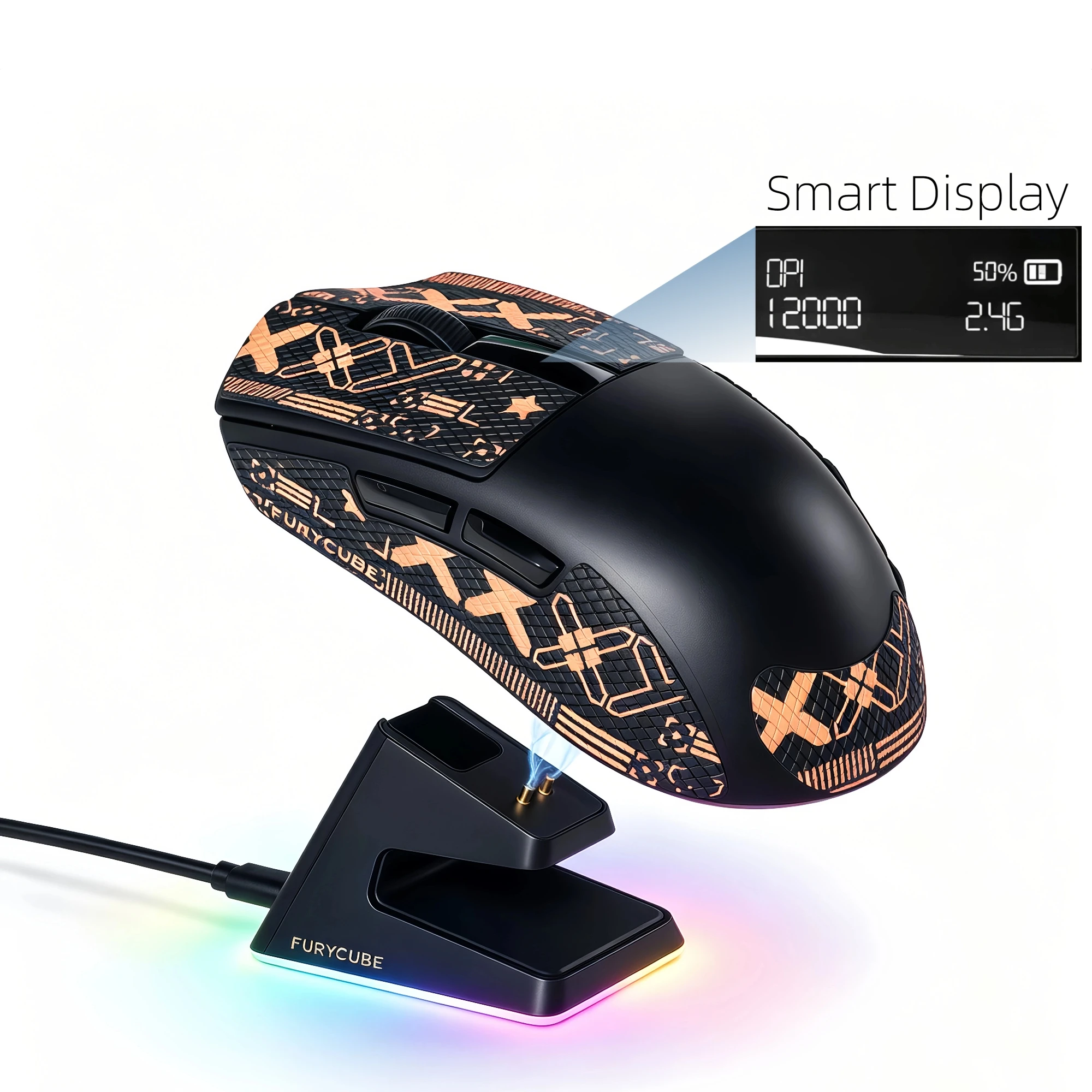 Lightweight Gaming Mouse 59g/64g Wireless Bluetooth 2.4G Wired 12000DPI Adjustable RGB Dock Magnetic Charging LED Screen E-sports Mouse