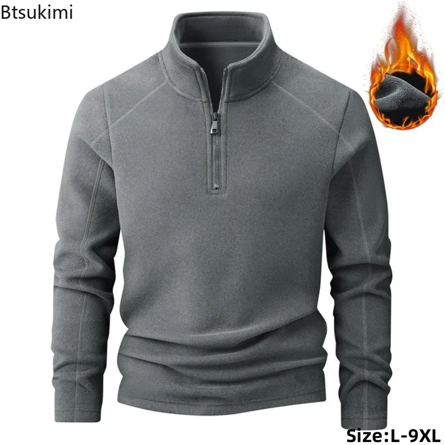 

Oversized Sweatshirts for Men Autumn Winter Thicken Fleece Long Sleeve Hoodies Men's Fashion Stand Collar Warm Pullover Tops 9XL