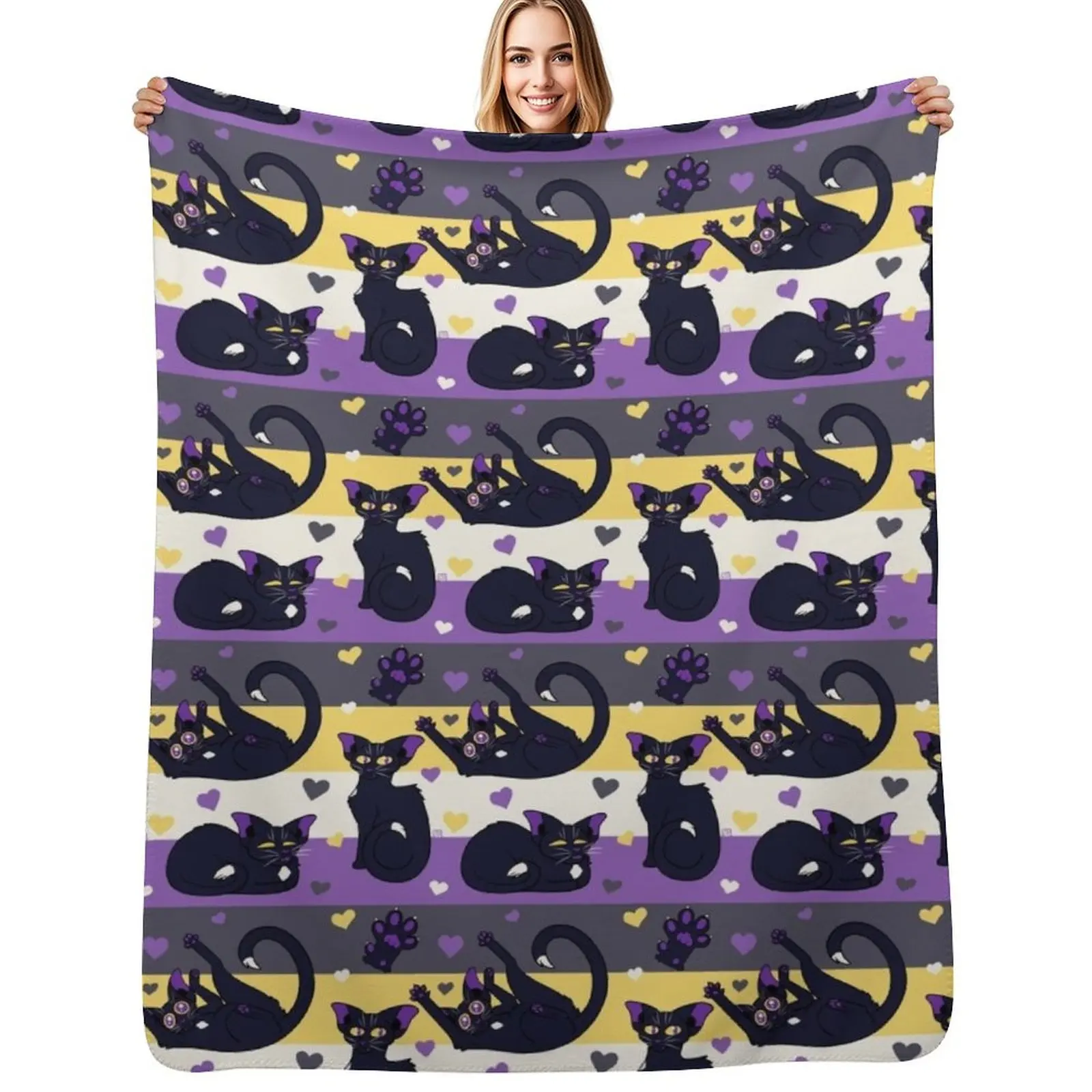 

Queer Kitties - Non Binary Throw Blanket Heavy Sofa Quilt Thermal Warm Blankets