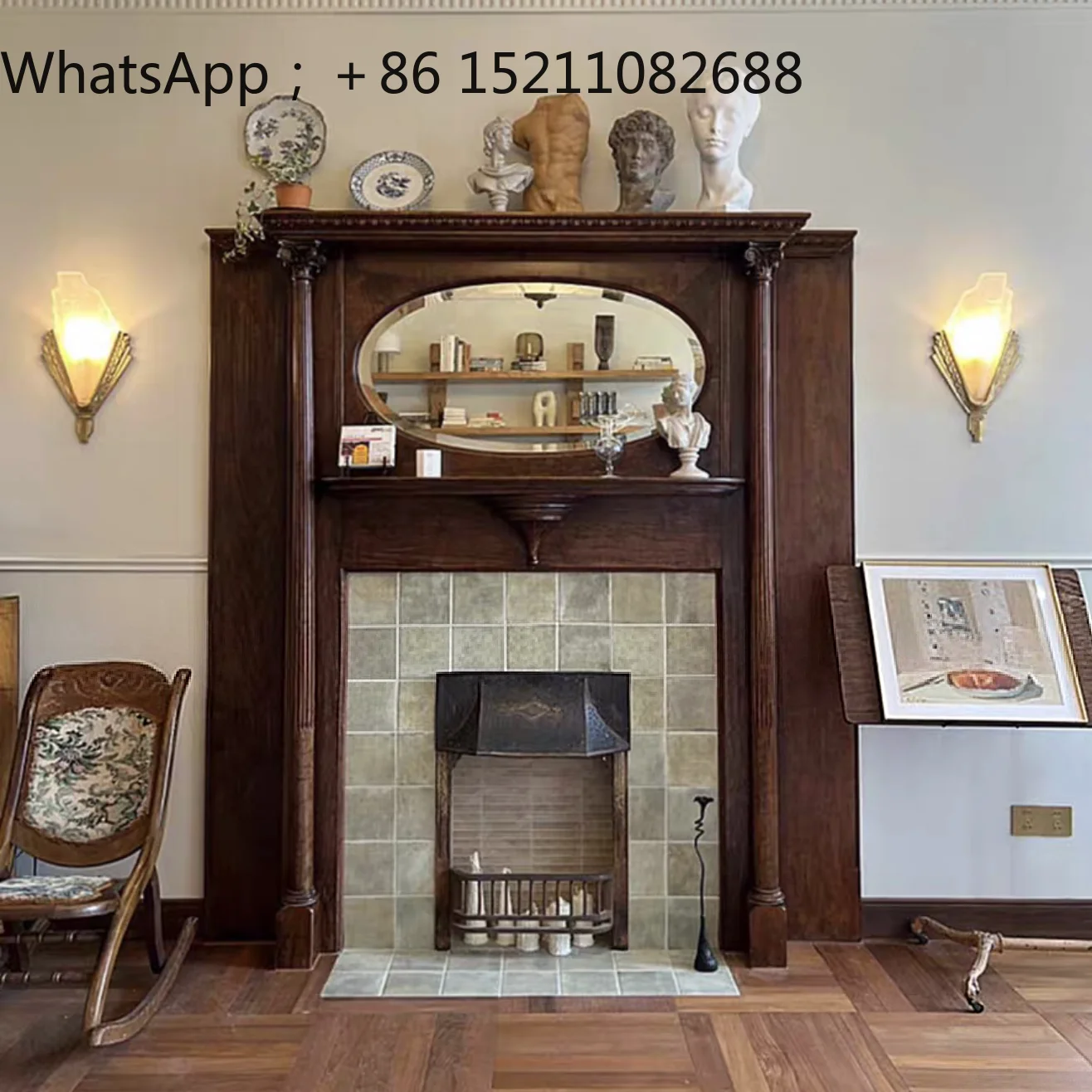 SCY retro solid wood fireplace cabinet carved decorative cabinet antique locker classical entrance living room furniture