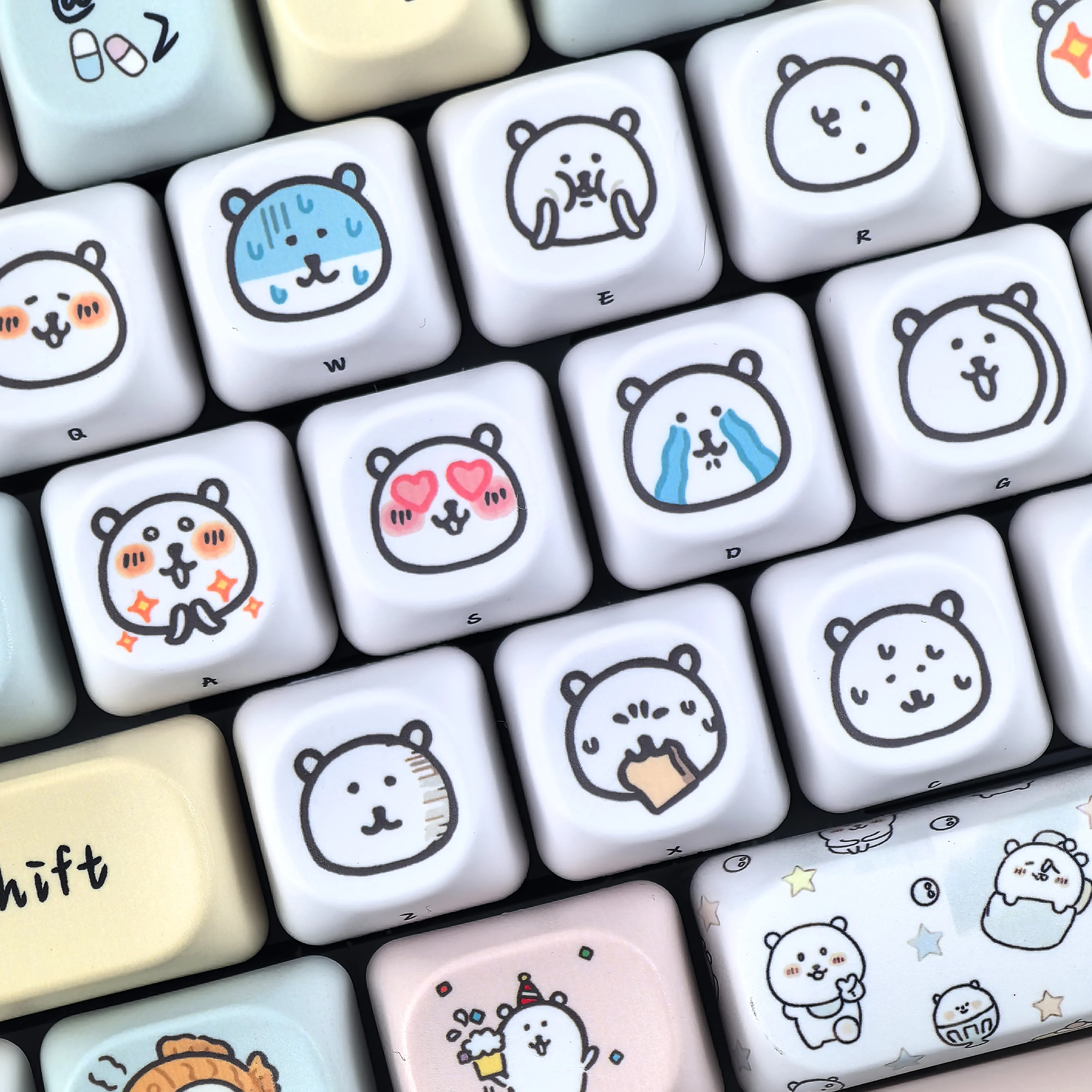 MAIMOOO Self-mocking Bear Key Cap PBT MOA Profile Cartoon Cute White Bear Custom Anime Keycaps for MX Switch Mechanical Keyboard