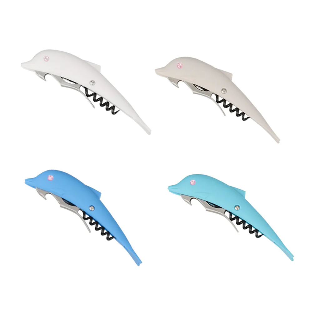 

4pcs Dolphin Bottle Opener Stainless Steel Wine Beer Opener Ergonomic Multifunctional Foil Cutter Kitchen Tool Practical