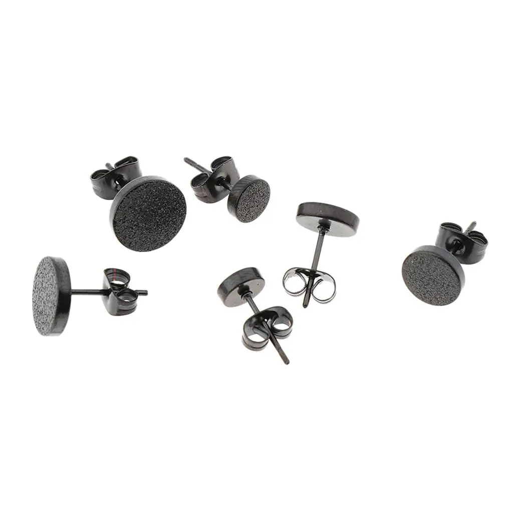 Stainless Steel Earrings Set Cute Tiny Round Circle Black Sanding Titanium Hoops for Unisex Work Wear Trendy Jewelry Pack