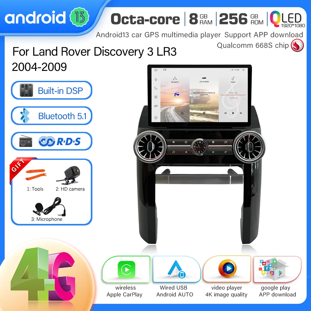 

Android 13 For Land Rover Discovery 3 LR3 2004-2009 Car Multimedia Player GPS Radio CarPlay 5G Navigation 8+256GB+360 13.6 inch